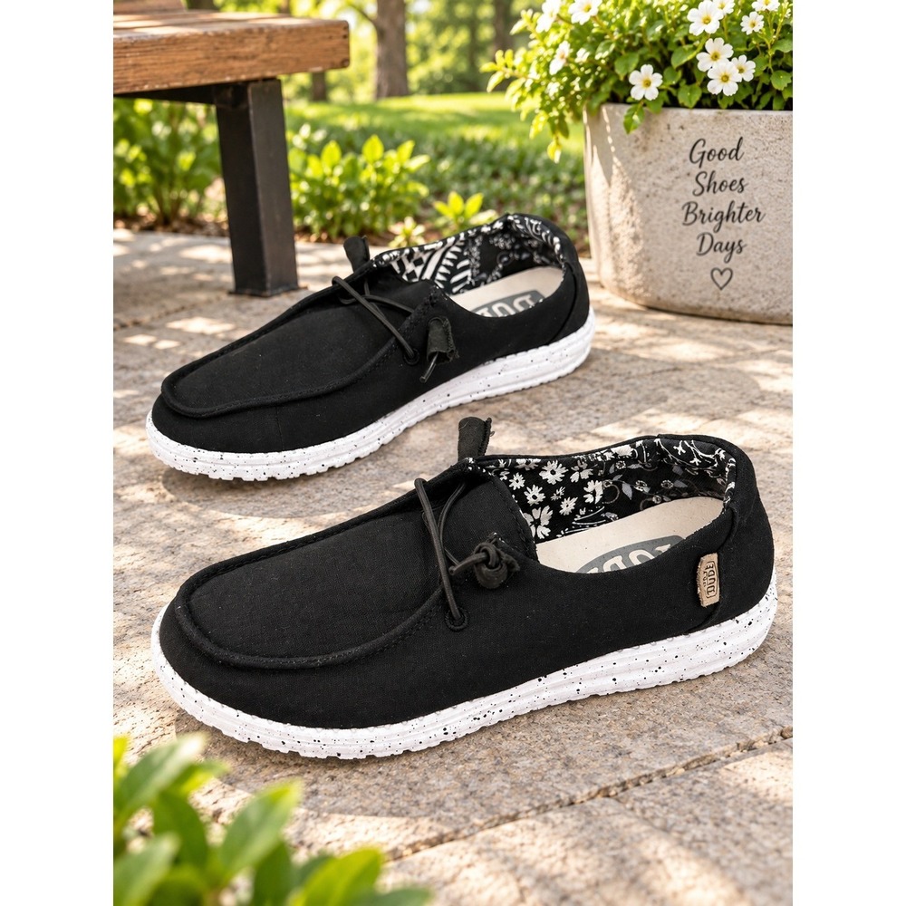 Hey Dude Wendy Womens Size 8 Black Odyssey Canvas Loafers Slip On Casual Shoes